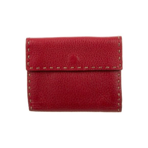 *FENDI Red Selleria Leather Logo Tonal Stitching - Picture 4 of 5
